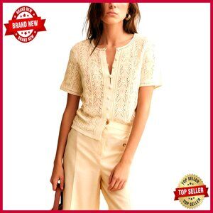 Lightweight Cotton Crochet Cardigan Short Sleeve Button Down Summer Top